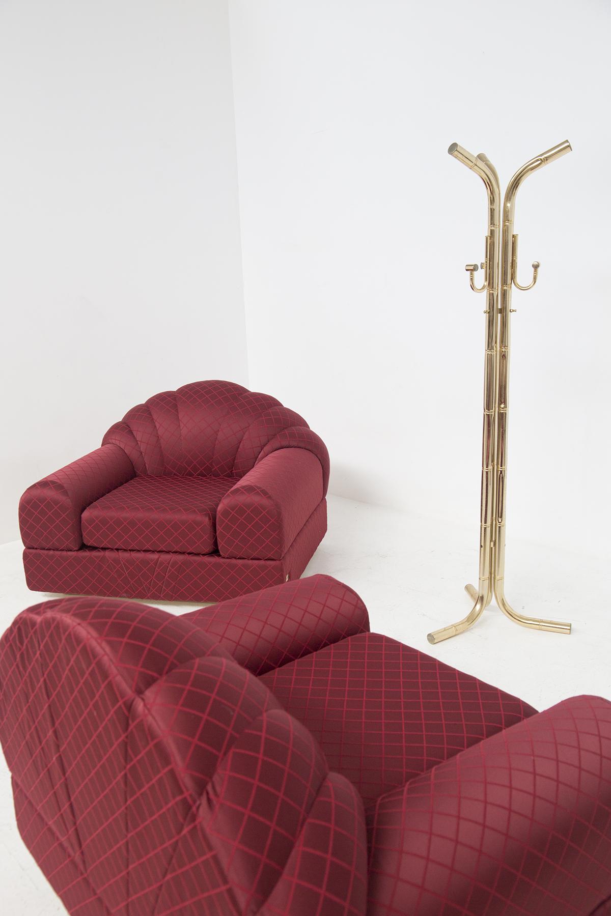 Mid-Century Modern Alain Delon Vintage “Salon” Red Armchairs, Original Label For Sale