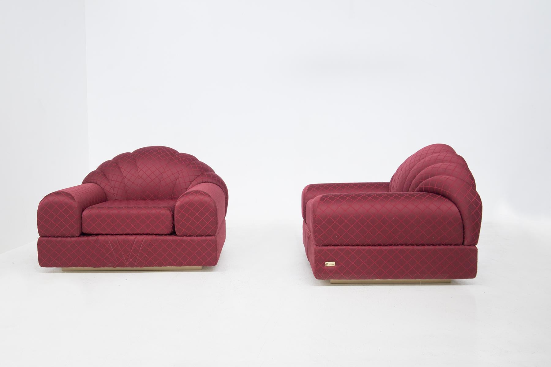 Italian Alain Delon Vintage “Salon” Red Armchairs, Original Label For Sale