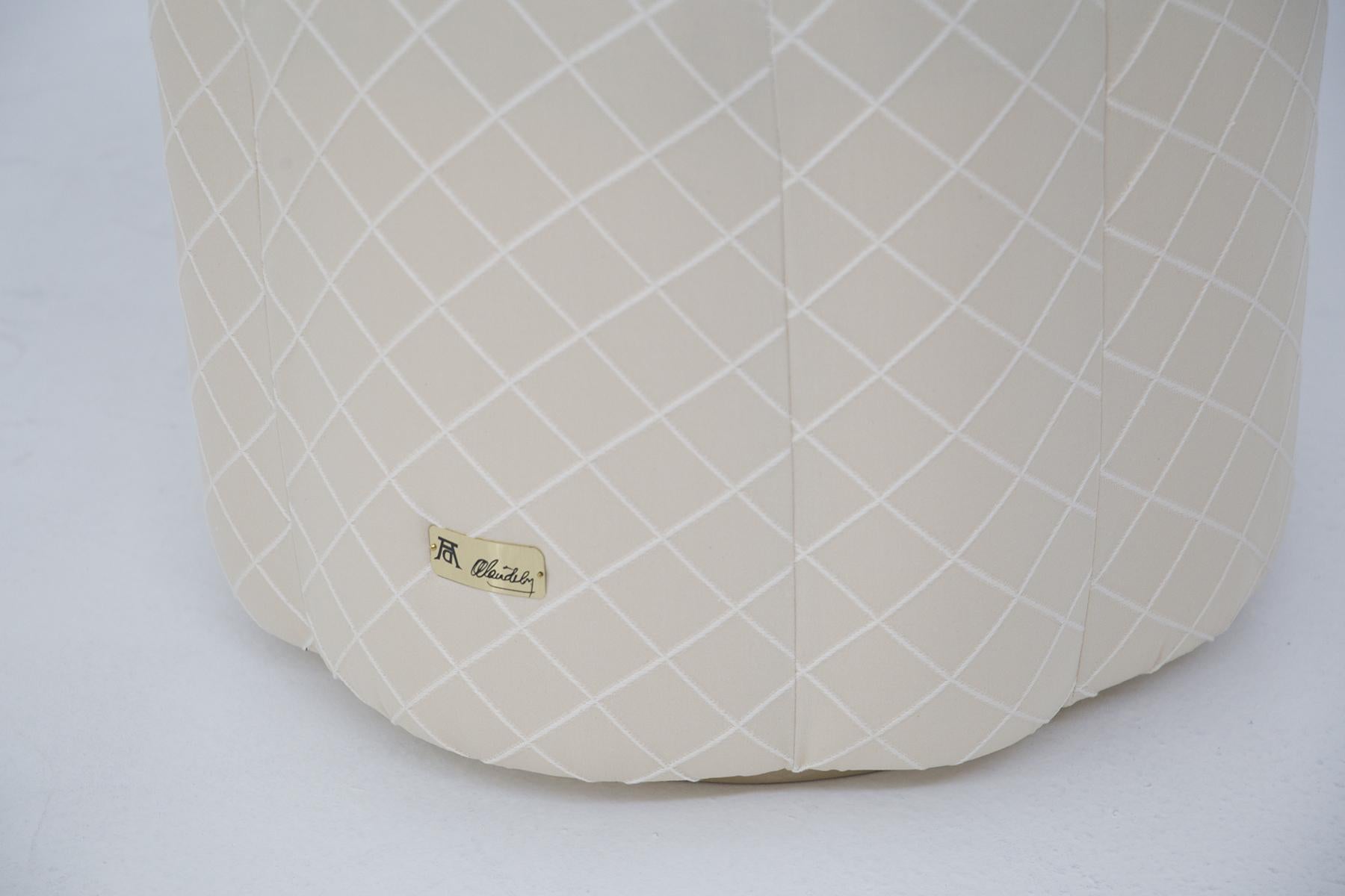 Mid-Century Modern Alain Delon Vintage “Salon” White Pouf, Original Label For Sale