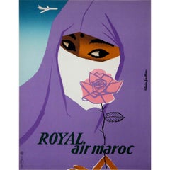 Originalplakat von Alain Gauthier Airline, 1958  - Königliche Luftfahrt Marokko