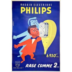 50s original advertising poster by Alain Gauthier for Philips electric shaver