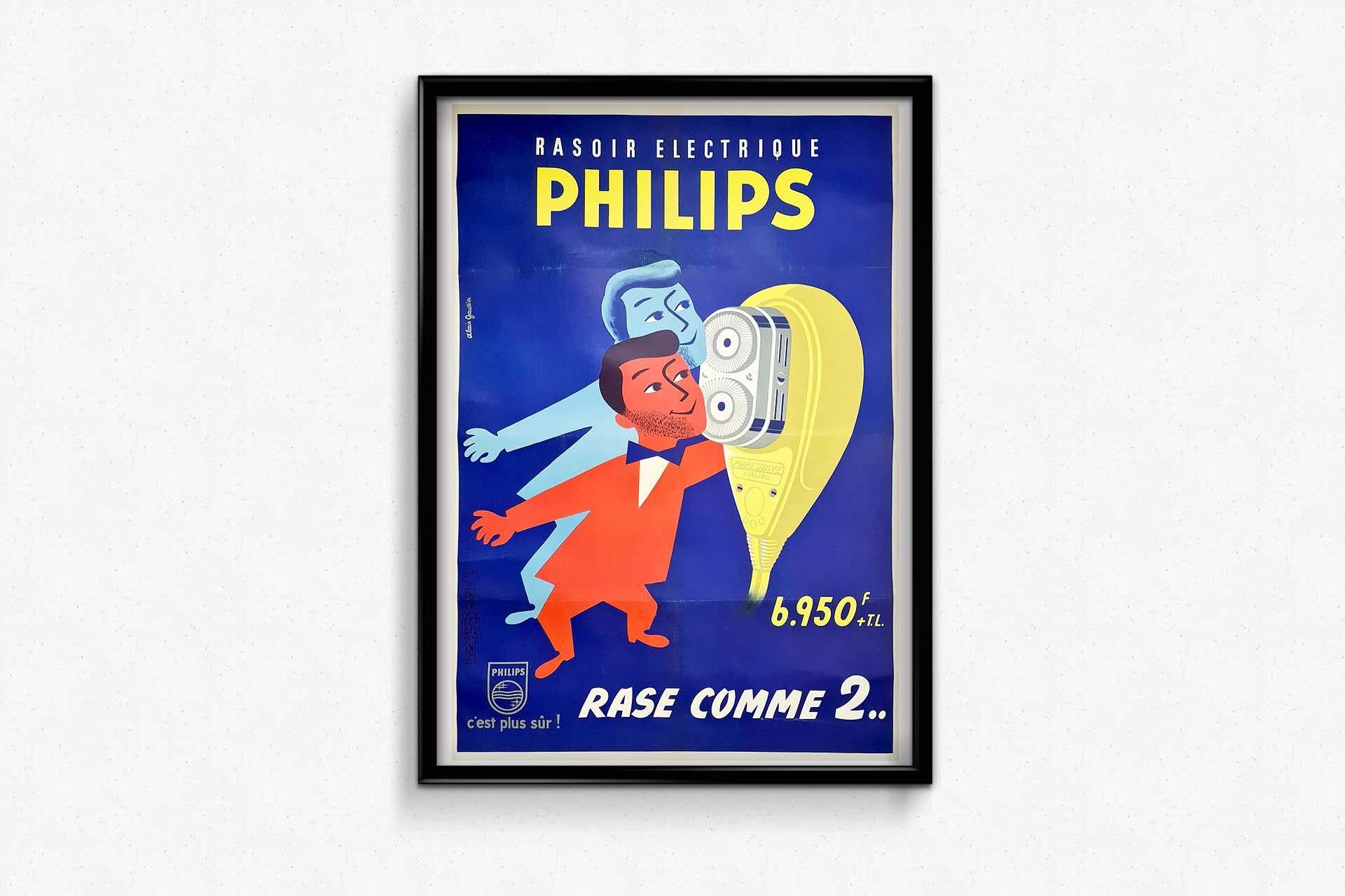 50s original advertising poster by Alain Gauthier for Philips electric shaver For Sale 1