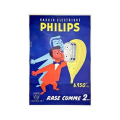 Vintage 50s original advertising poster by Alain Gauthier for Philips electric shaver