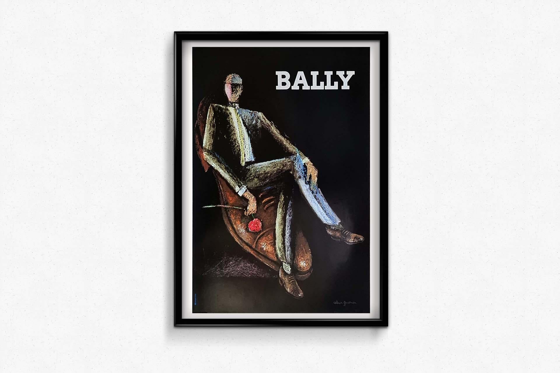 Beautiful original poster by Alain Gauthier for Bally men's shoes. Bally is a company founded as Bally & Co in 1851 by Carl Franz Bally (1821-1899) and his brother Fritz in the basement of the family home in Schönenwerd (Solothurn), Switzerland.
