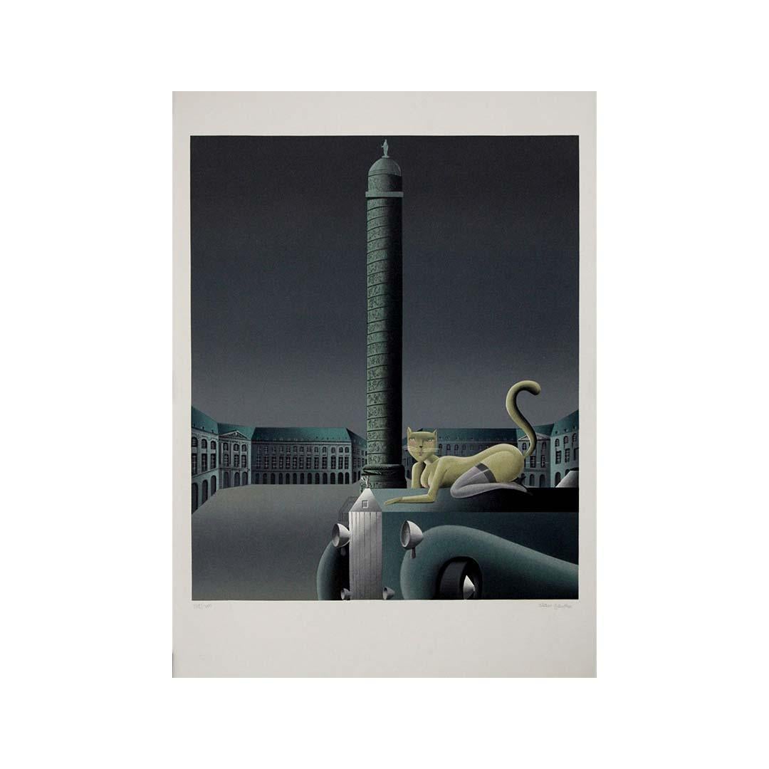 Lithographie d'Alain Gauthier - vision surréaliste de la Place Vendôme à Paris en vente 1