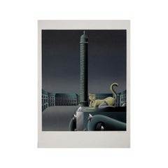 Lithograph by Alain Gauthier - surreal vision of Place Vendôme in Paris