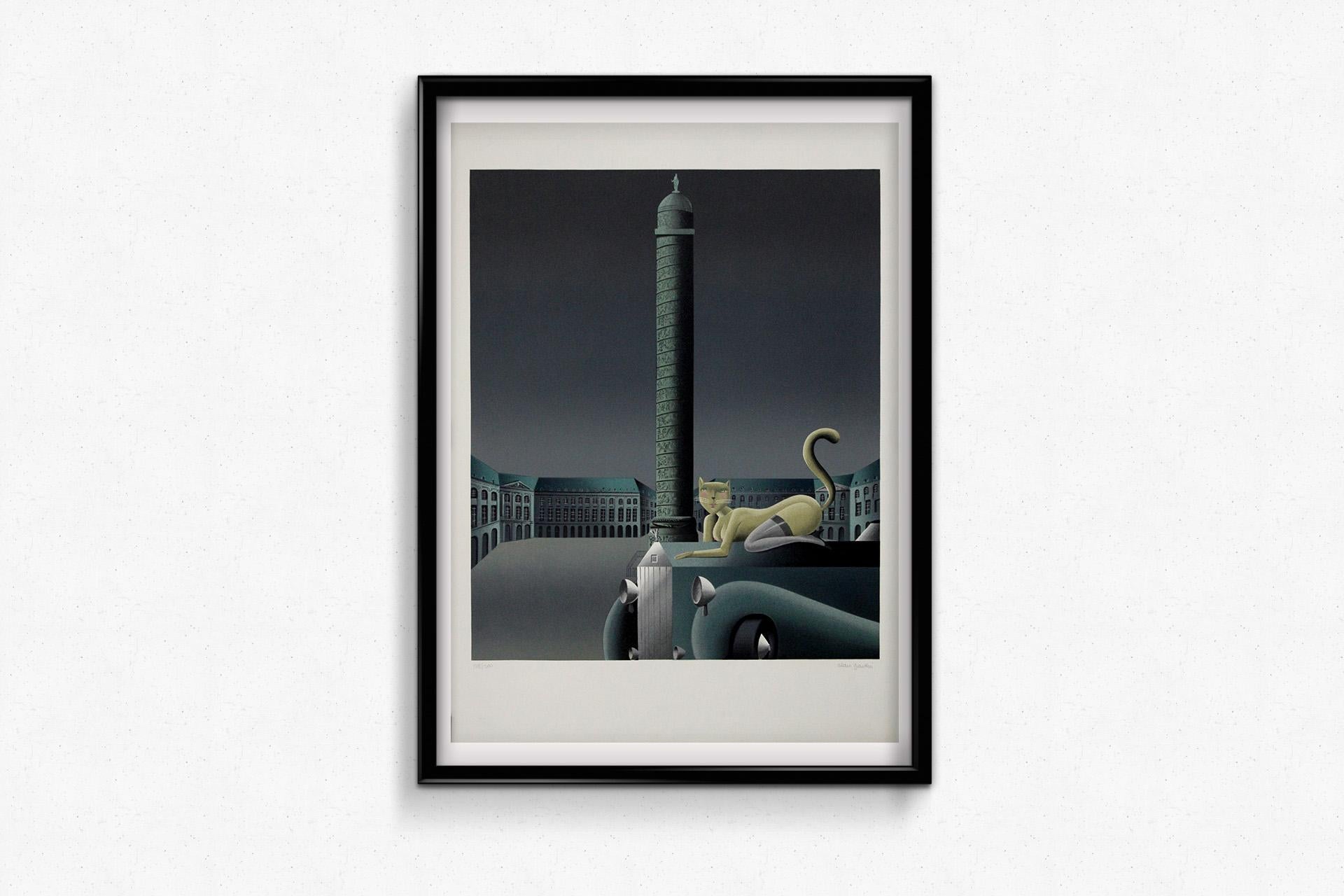 Lithographie d'Alain Gauthier - vision surréaliste de la Place Vendôme à Paris en vente 3