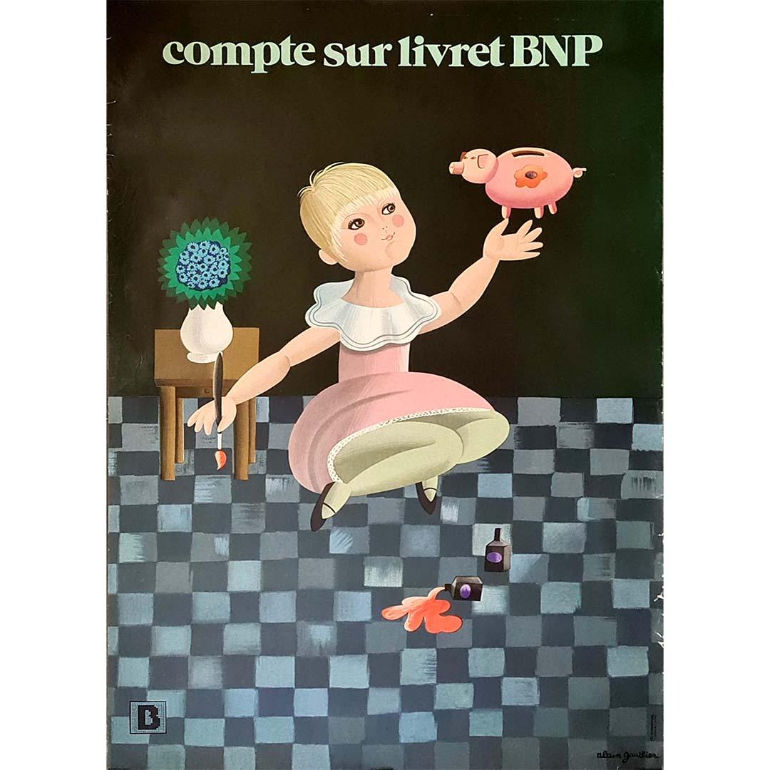 Beautiful advertising poster of Alain Gauthier for the account on passbook of the BNP.
Alain Gauthier was born in 1931 in Paris. He studied poster design in the studio of the famous poster artist Paul Colin, then produced several hundred posters