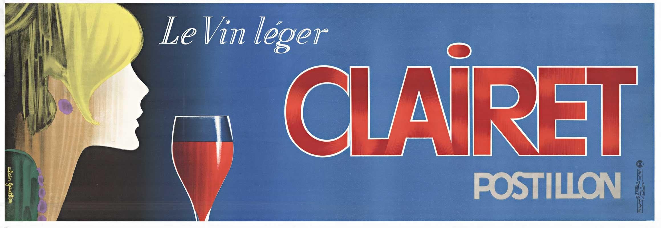 Affiche horizontale originale Clairet Postillon Le Vin Leger vintage sur le vin français