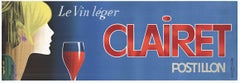 Affiche horizontale originale Clairet Postillon Le Vin Leger vintage sur le vin français