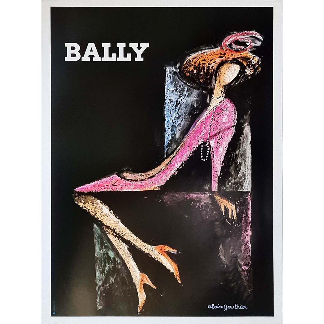 Schönes Originalplakat von Alain Gauthier für Bally-Damenschuhe. Bally ist ein Unternehmen, das 1851 von Carl Franz Bally (1821-1899) und seinem Bruder Fritz im Keller des Familienhauses in Schönenwerd (Solothurn), Schweiz, als Bally & Co gegründet