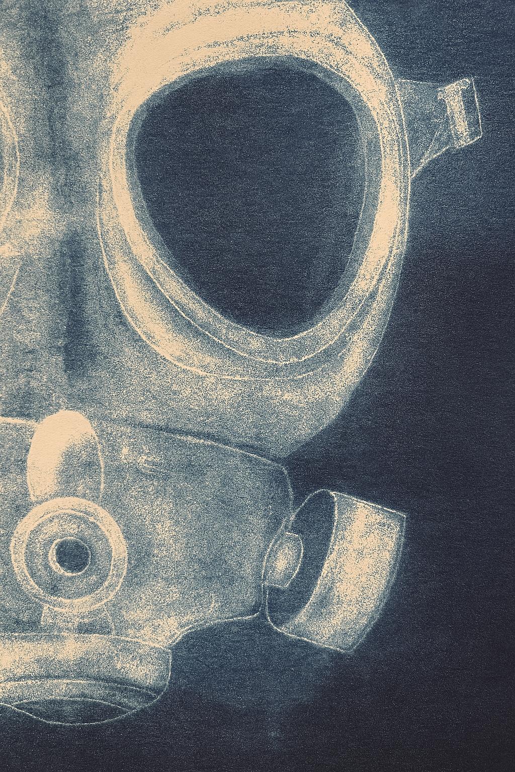 Alain Gerard Clement Silber Gelatine Fotogene Zeichnung Gasmaske (Handgefertigt) im Angebot