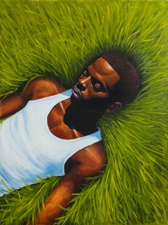 "Rest" Figurative Painting of Young Man On Grass