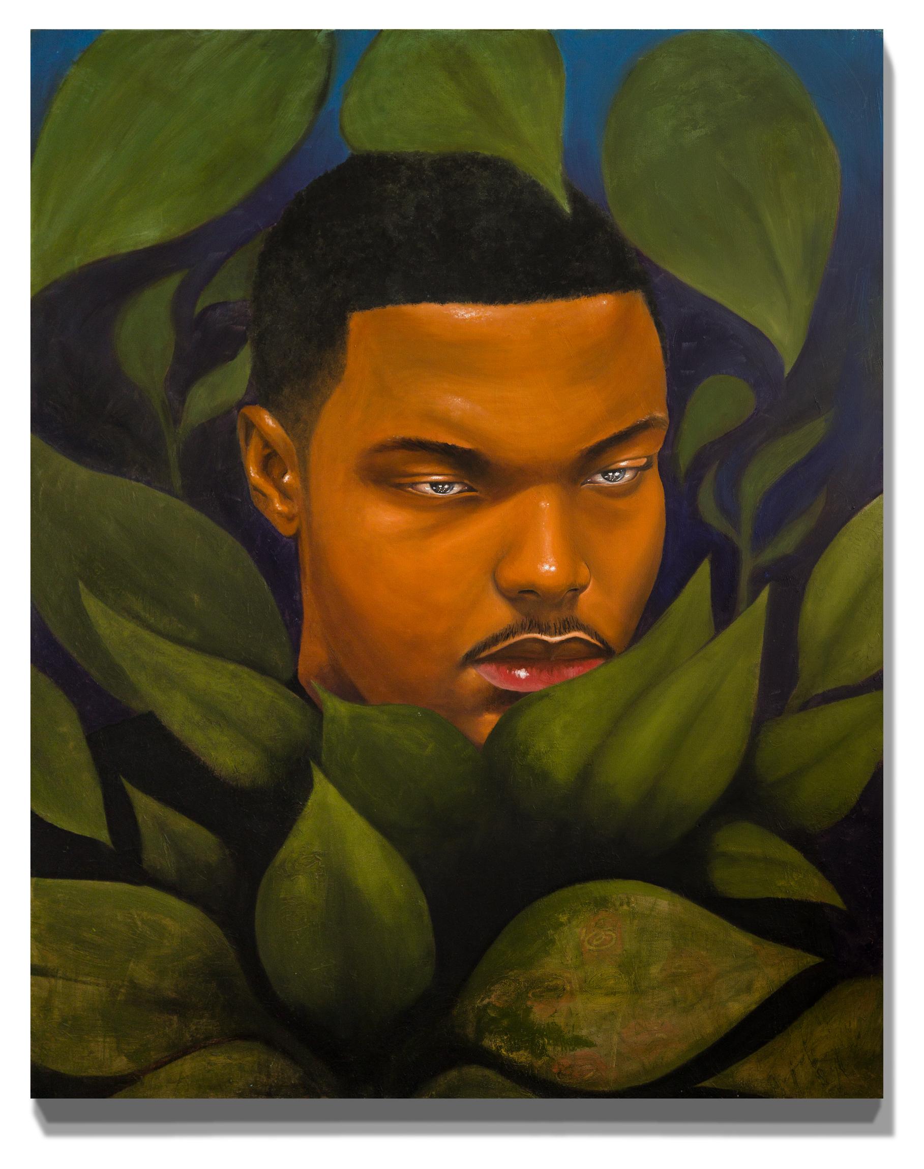 „Xavier (Brother)“ Hyperrealistischer junger Mann in botanischer Fassung – Painting von Alain Jean-Baptiste