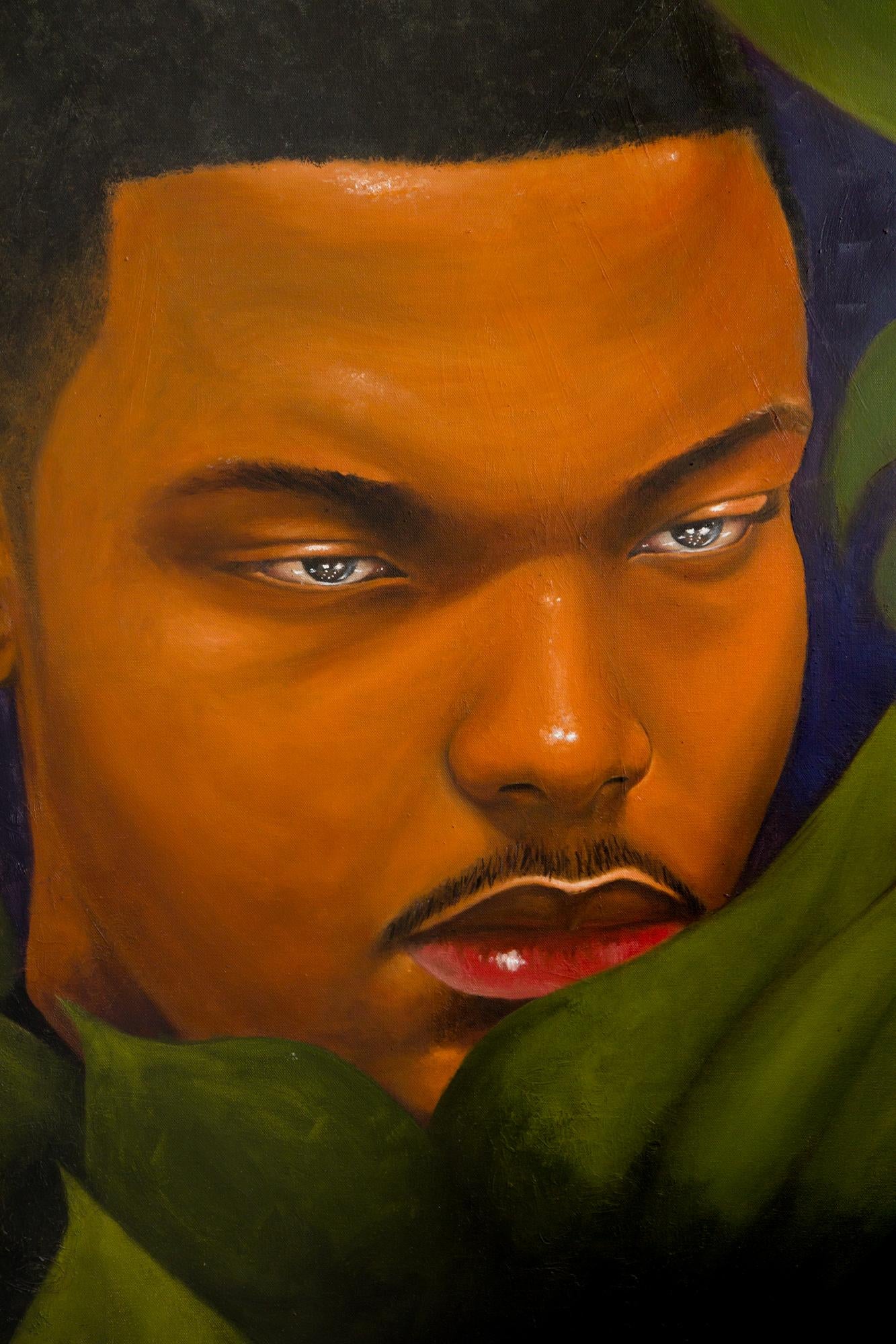 „Xavier (Brother)“ Hyperrealistischer junger Mann in botanischer Fassung (Zeitgenössisch), Painting, von Alain Jean-Baptiste