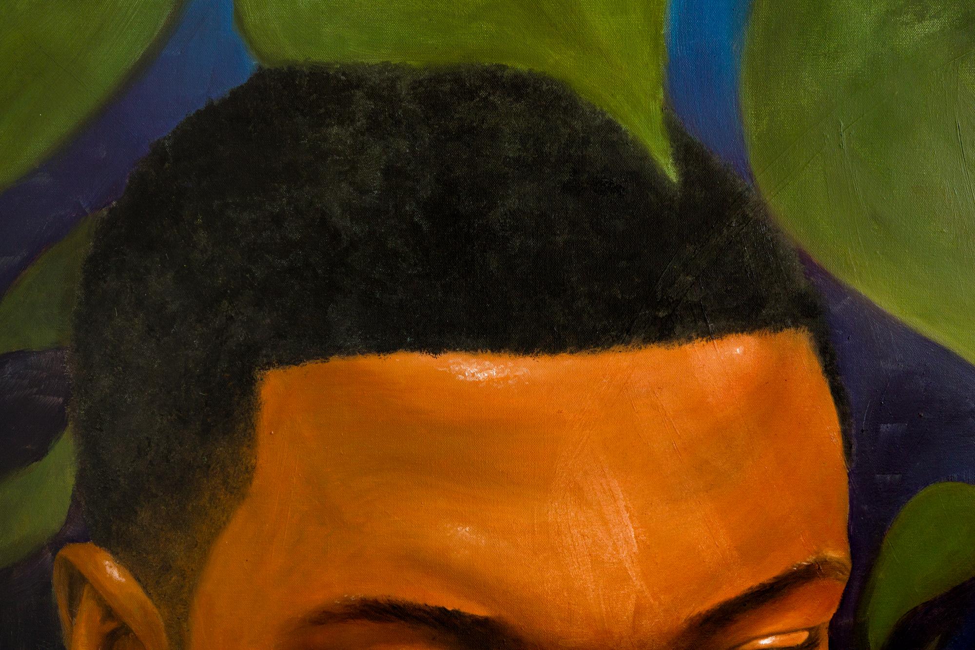 „Xavier (Brother)“ Hyperrealistischer junger Mann in botanischer Fassung (Schwarz), Figurative Painting, von Alain Jean-Baptiste
