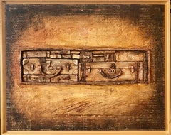 Vintage Modernist Judaica "Les Valises" French Jewish Modernist Mixed media Oil Painting