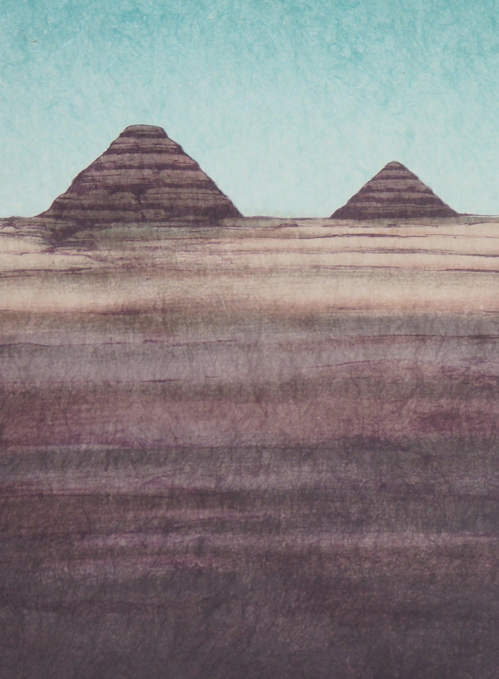 Ägypten: Die Pyramide von Giza – handsignierte Originallithographie (Grau), Landscape Print, von Alain Le Foll