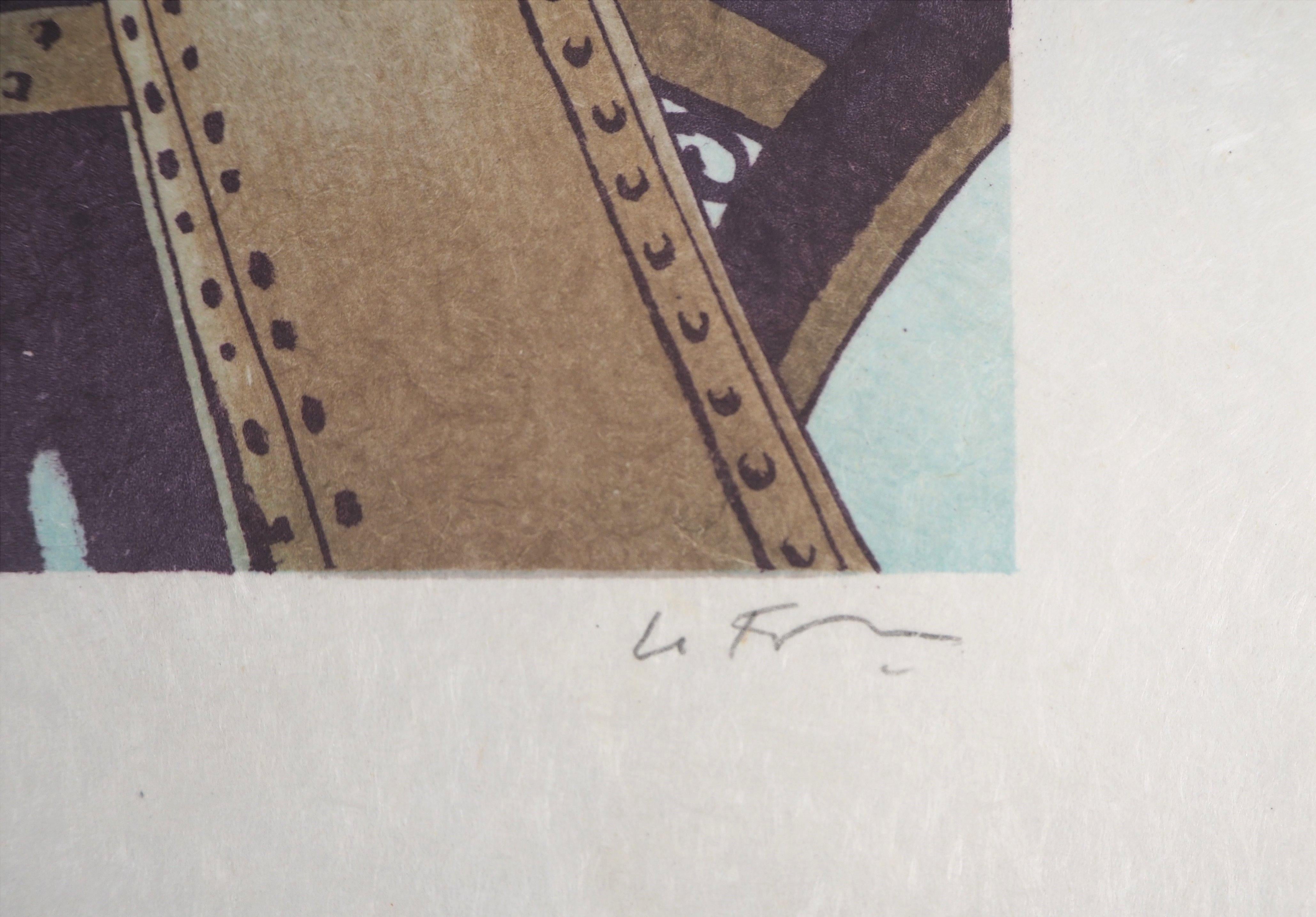 Paris : Intérieur de la Tour Eiffel - Lithographie originale signée à la main - Print de Alain Le Foll
