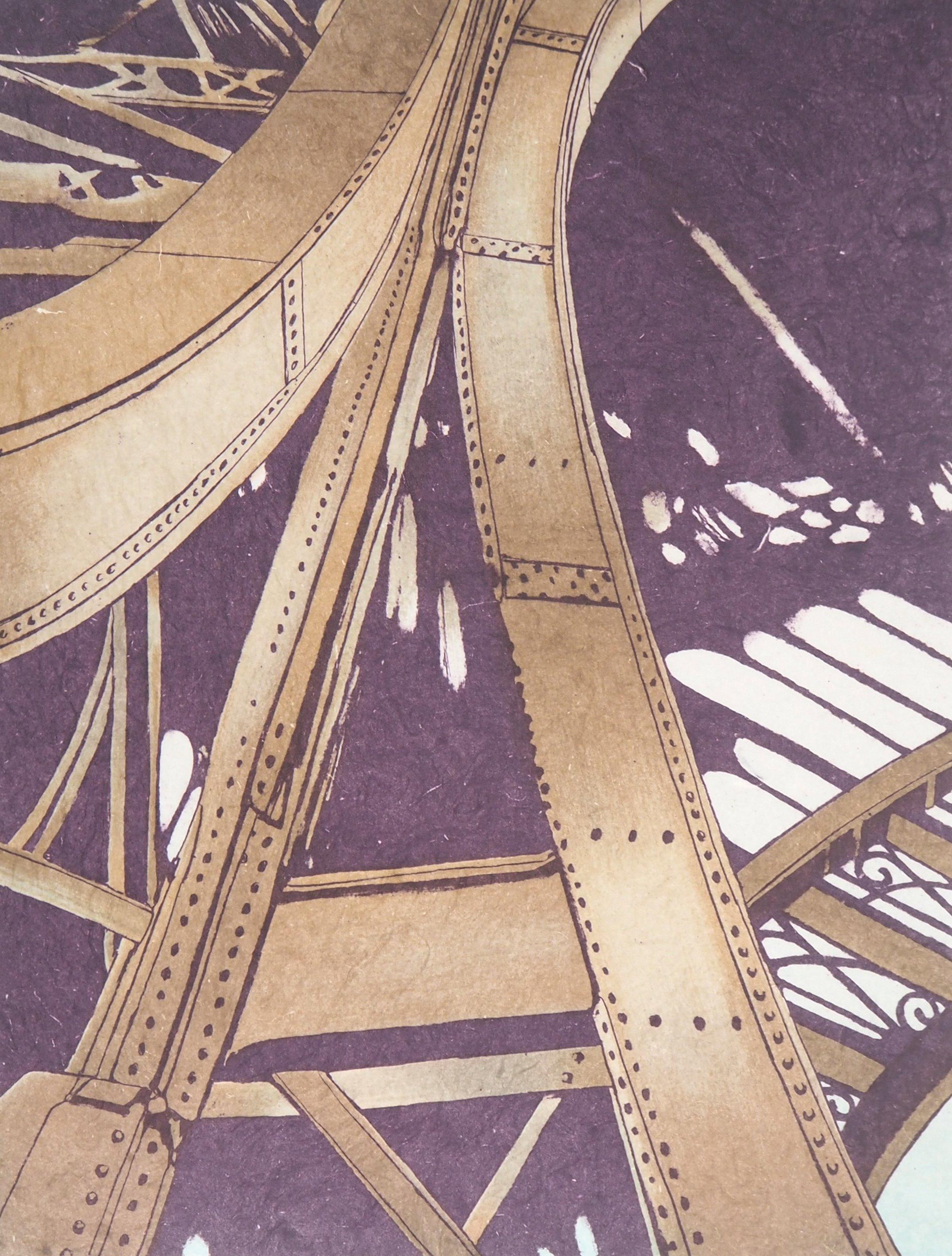 Paris: „ Inside The Eiffel Tower“ – handsignierte Originallithographie (Moderne), Print, von Alain Le Foll