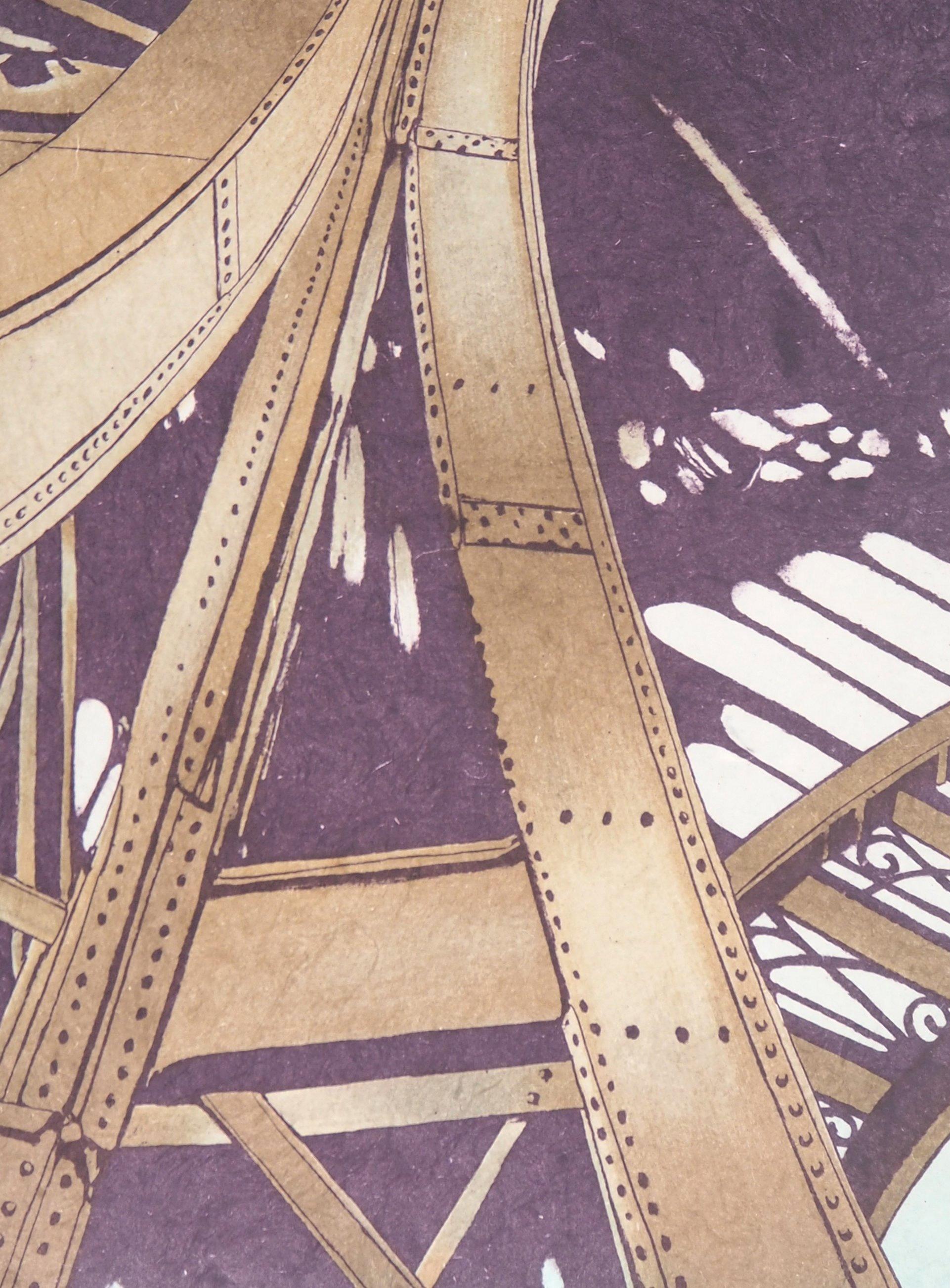 Paris: „ Inside The Eiffel Tower“ – handsignierte Originallithographie (Beige), Landscape Print, von Alain Le Foll