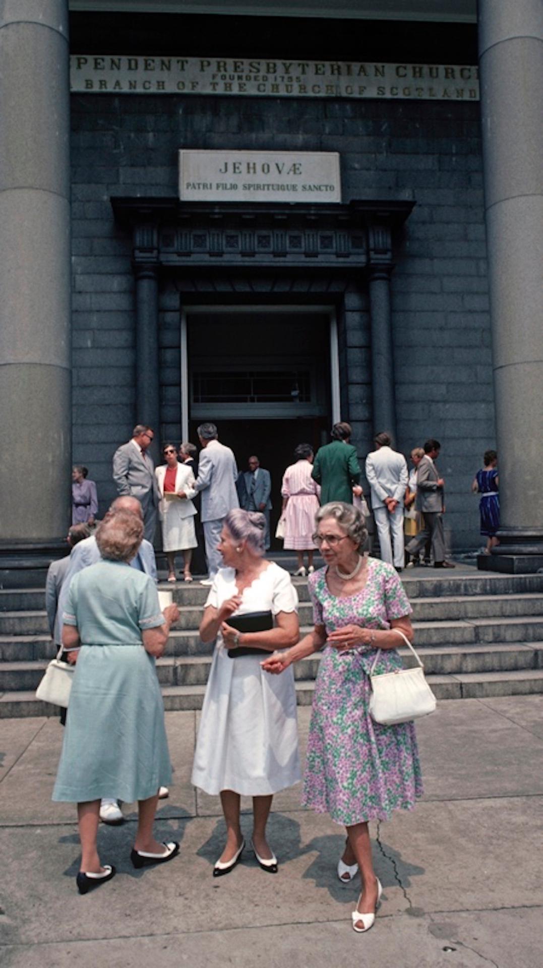 Church Congregation by Alain Le Garsmeur
A congregation outside the Independent Presbyterian Church, Savannah, Georgia, USA, 1983. 

Paper size 20 x 16 inches / 50 x 40 cm
Printed in 2022 - produced from the original transparency
Archival Pigment