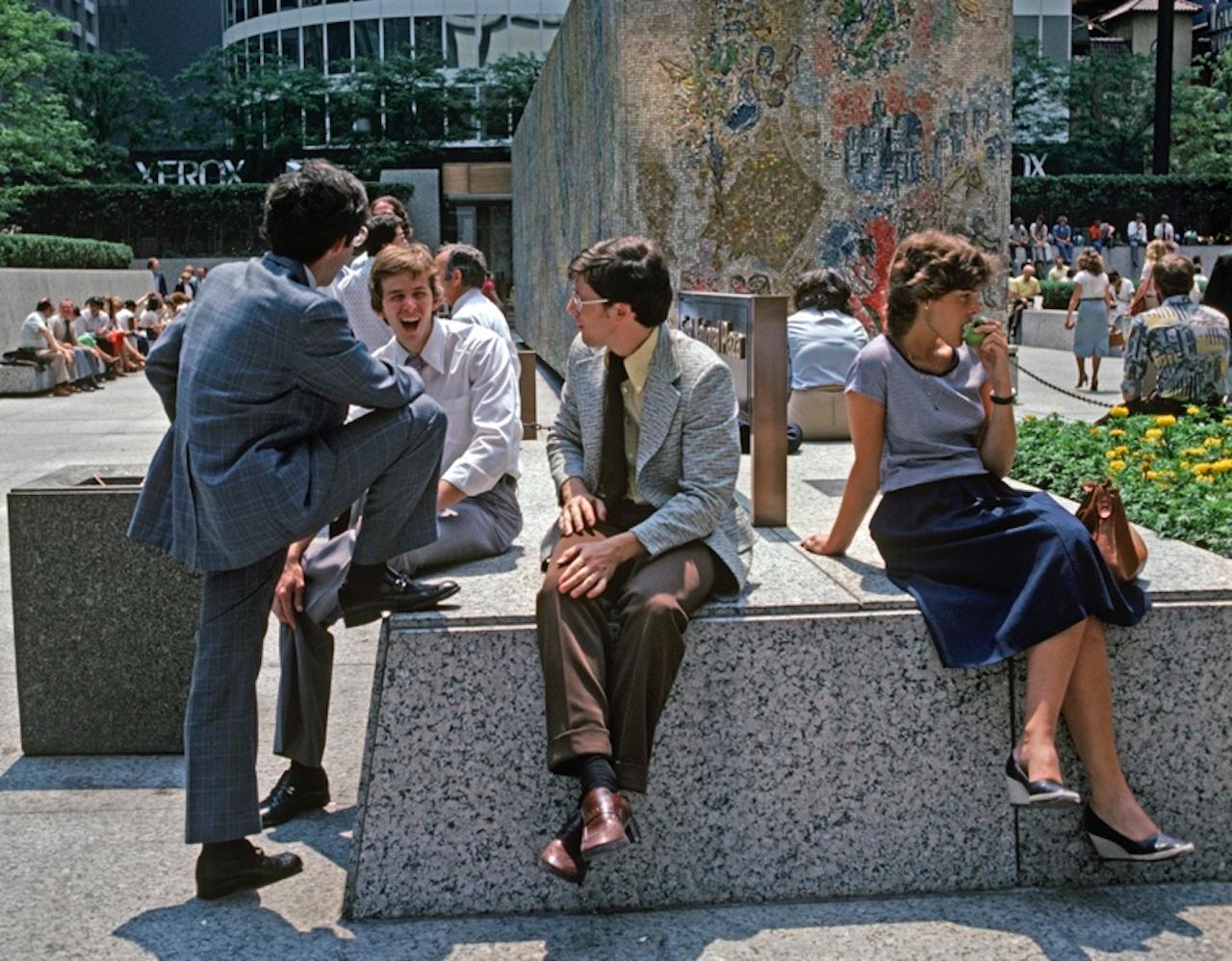 Lunch Hour by Alain Le Garsmeur
A lunchtime crowd relaxes in front of Marc Chagall’s Mosaic ‘Four Seasons’ in Chase Tower Plaza, Chicago, Illinois, USA, 1979. 

Paper size 20 x 24 inches / 50 x 60 cm
Printed in 2022 - produced from the original