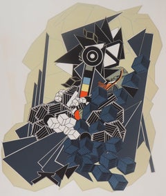 Fall of Black and Withe Würfel – handsignierte Original-Lithographie