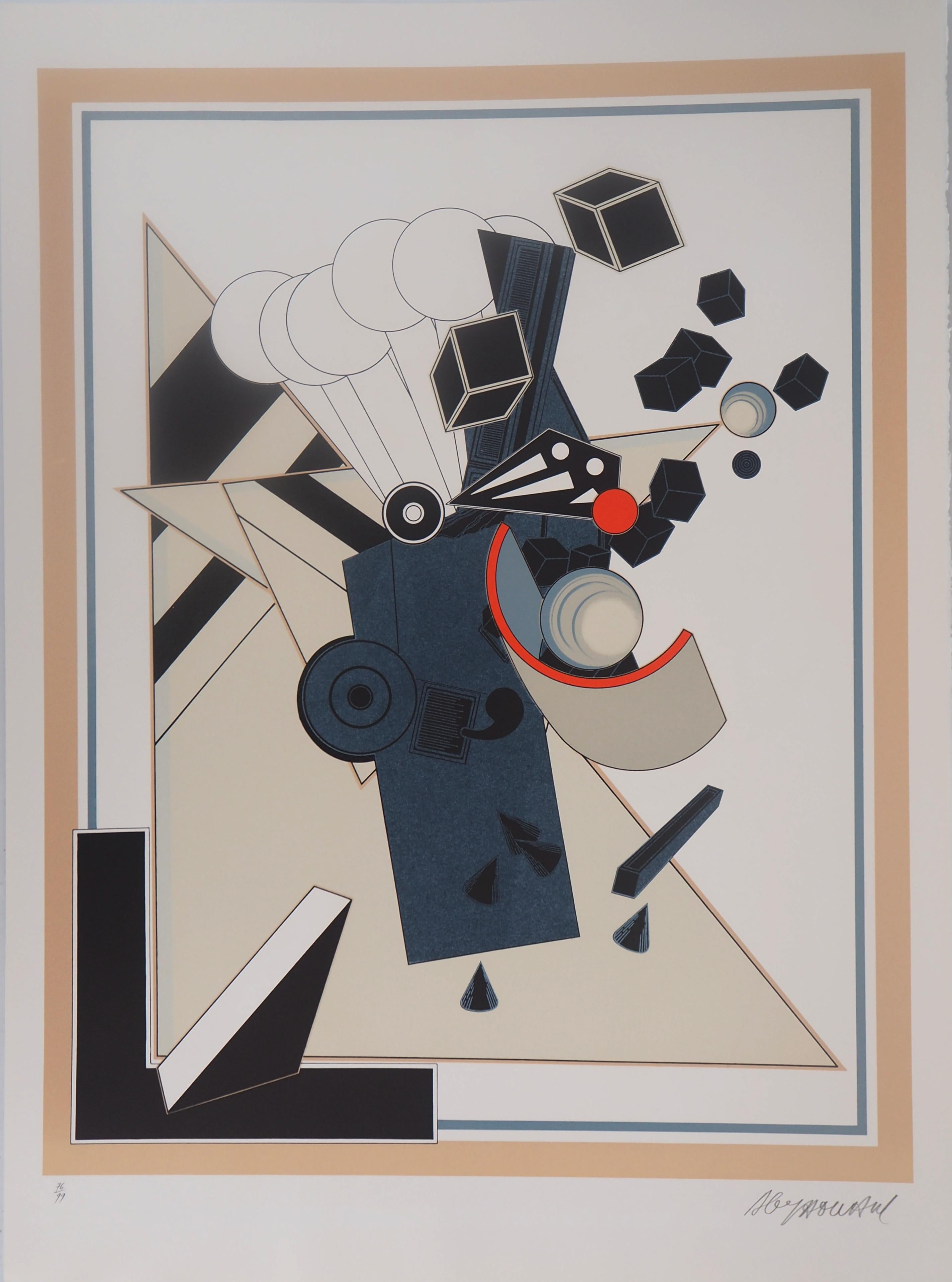 Alain Le Yaouanc Abstract Print - Registering a Dimension - Handsigned Original Lithograph