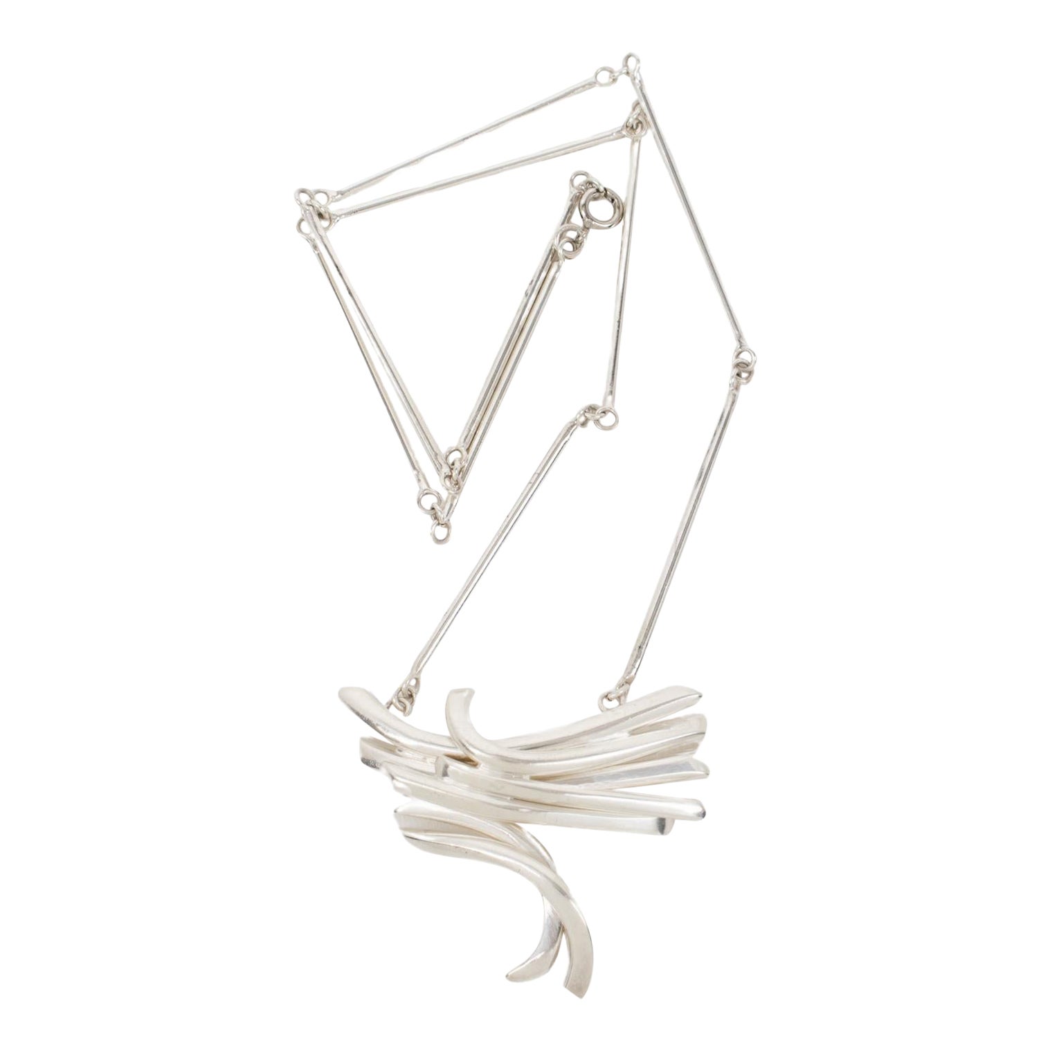 Collar de Metal Plateado Alain Lerolle con Colgante Brutalista