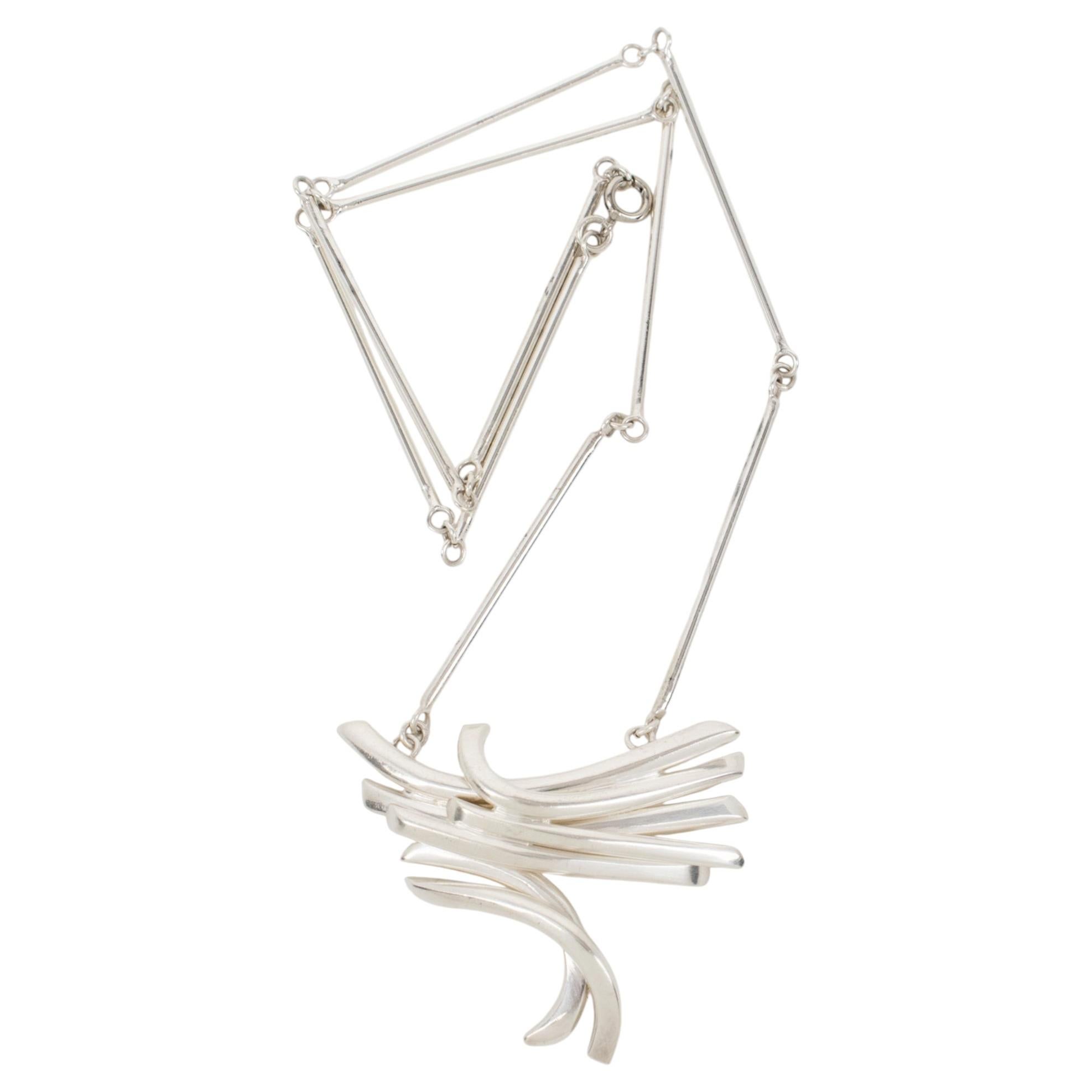 Alain Lerolle Silvered Metal Necklace with Brutalist Pendant