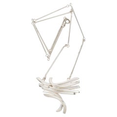 Alain Lerolle Silvered Metal Necklace with Brutalist Pendant