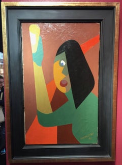 French Cubist mid century 1950s Portrait of a young girl