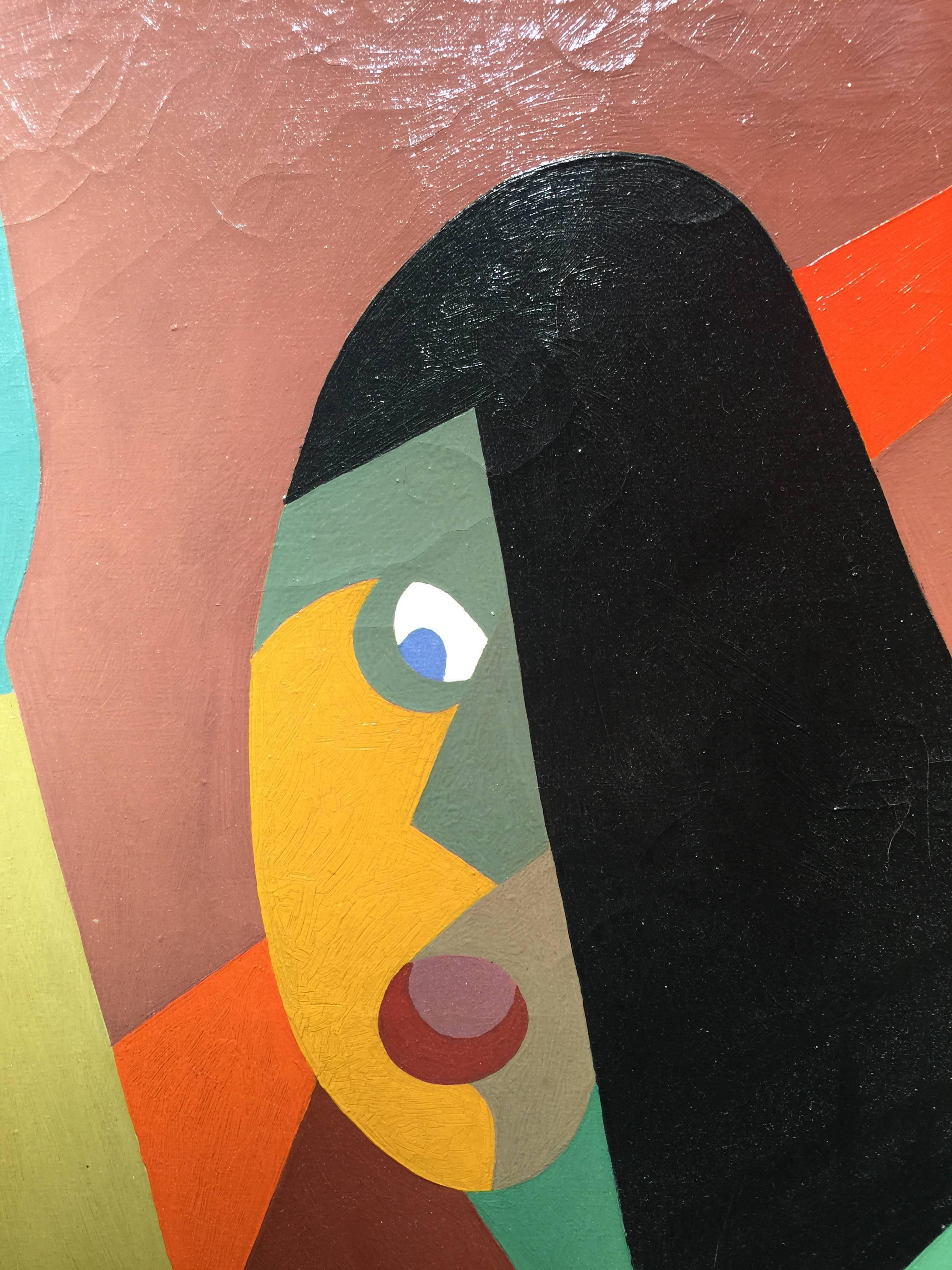 Französischer Kubist Porträt eines jungen Mädchens (Kubismus), Painting, von Alain Mettais Cartier