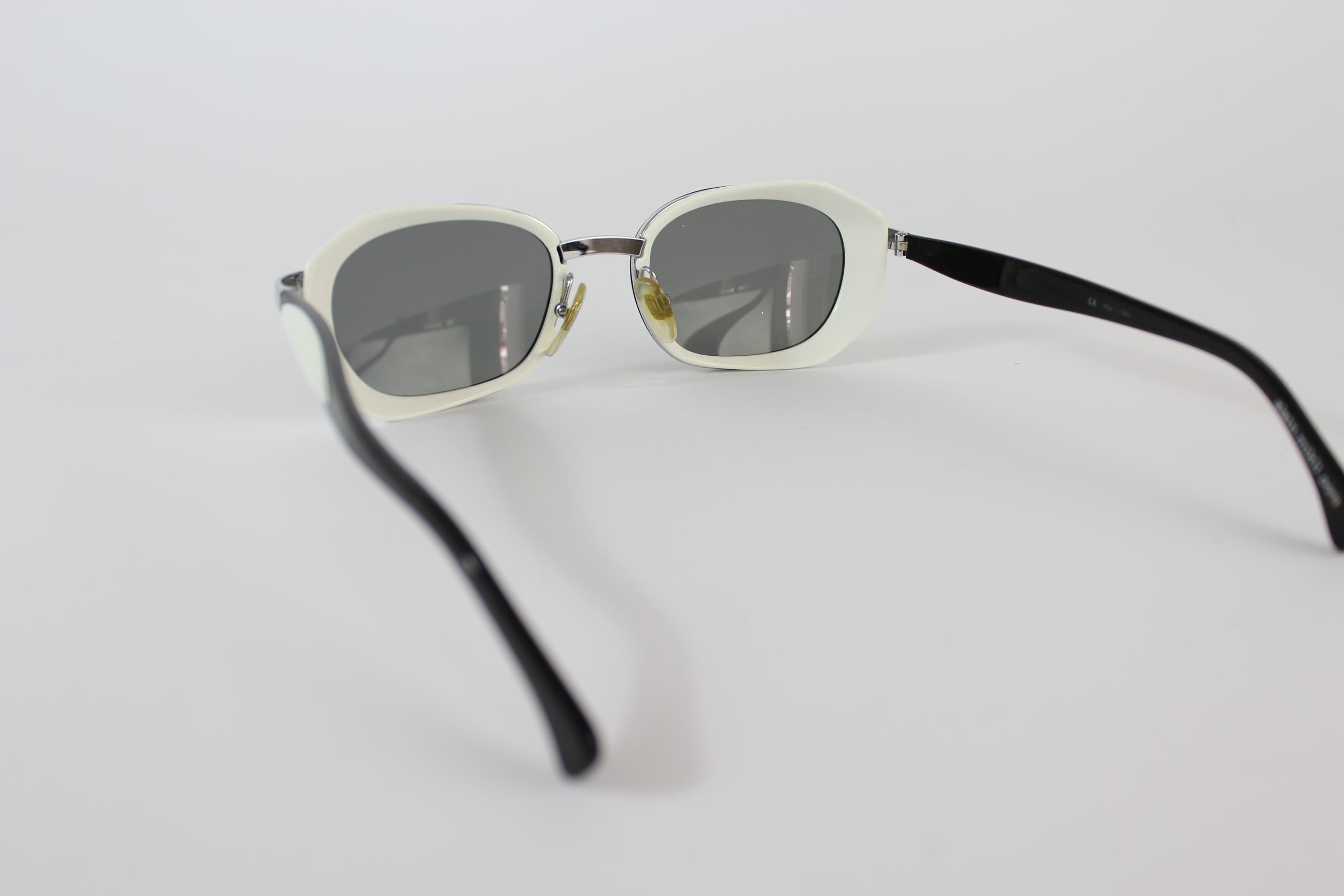 Women's Alain Mikli Black White Metal Vintage Oval Space Lens Handmade Sunglasses 1990s