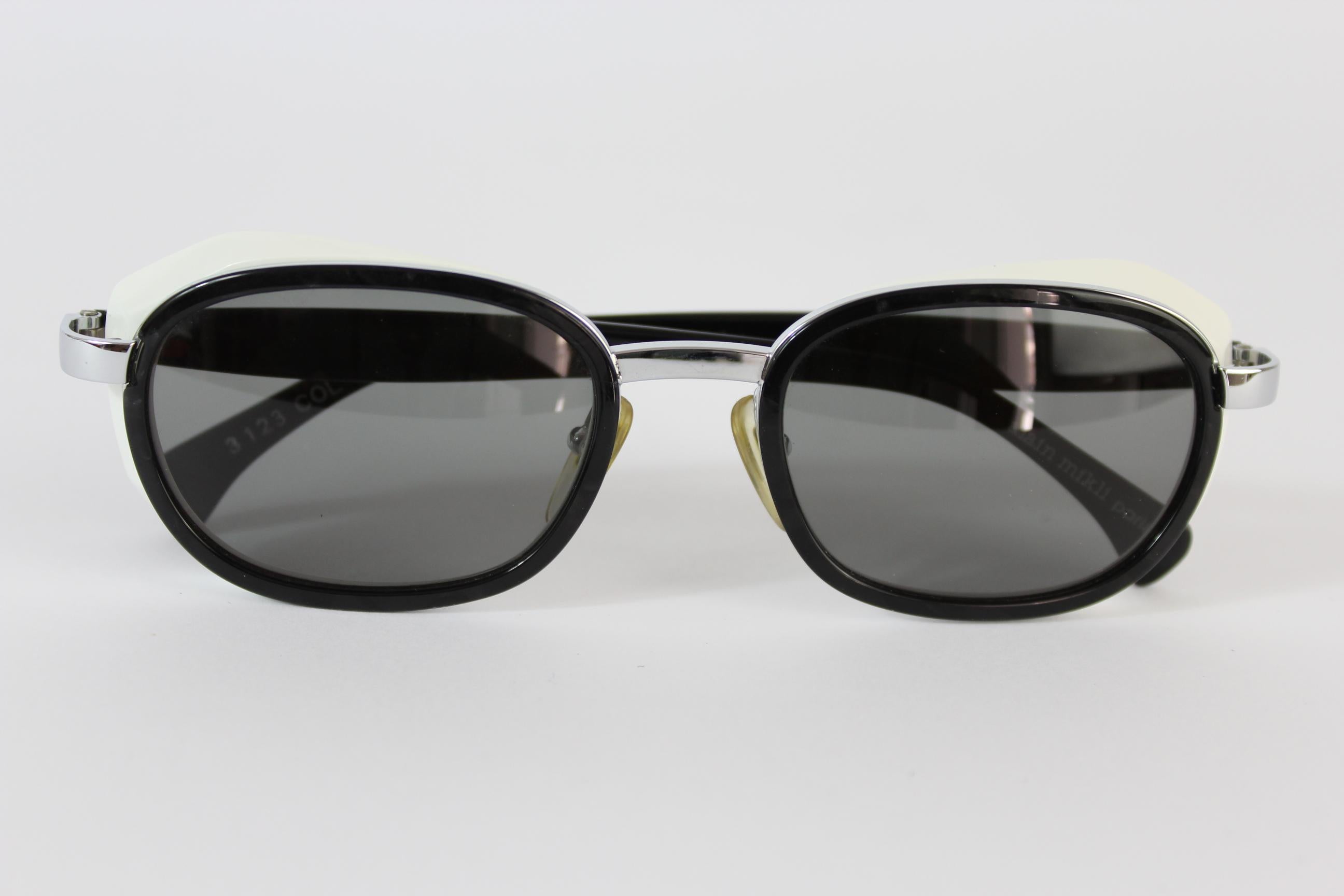 Alain Mikli Black White Metal Vintage Oval Space Lens Handmade Sunglasses 1990s 4