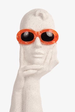 1990s ALAIN MIKLI Orange Mother-of-Pearl Oval Cat-Eye Sunglasses Model 4101 596