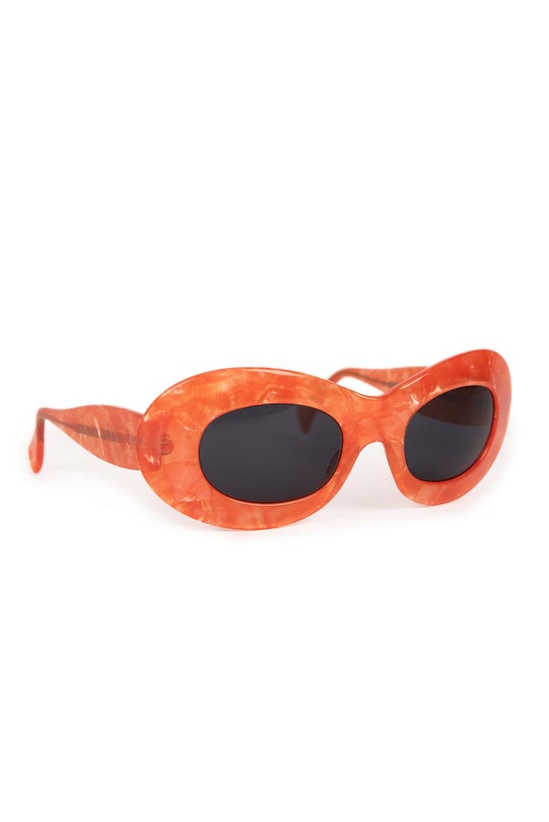 Red 1990s ALAIN MIKLI Orange Mother-of-Pearl Oval Cat-Eye Sunglasses Model 4101 596 