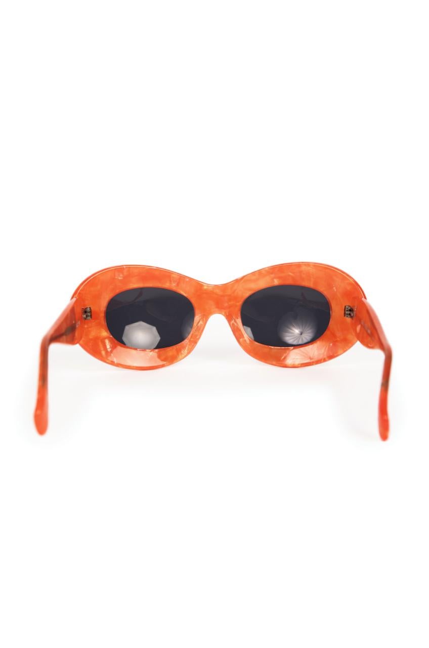 Women's 1990s ALAIN MIKLI Orange Mother-of-Pearl Oval Cat-Eye Sunglasses Model 4101 596 