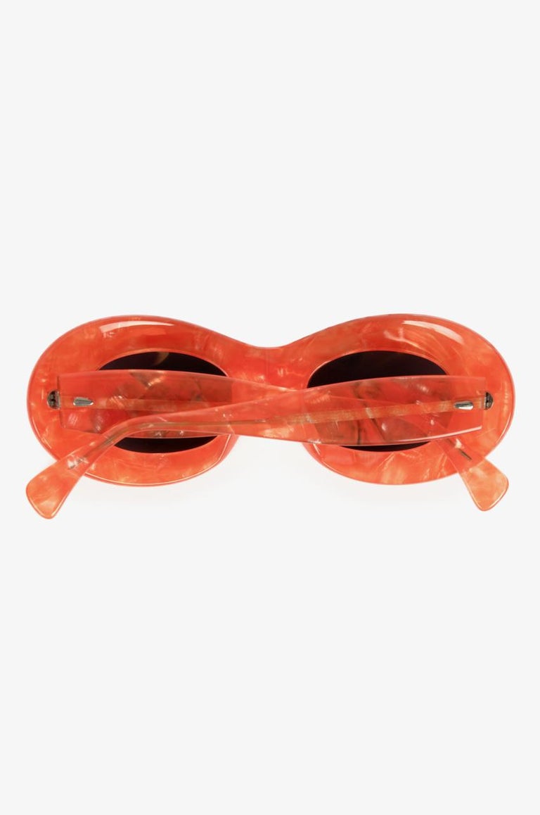 1990s ALAIN MIKLI Orange Mother-of-Pearl Oval Cat-Eye Sunglasses Model 4101 596  4