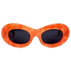 1990s ALAIN MIKLI Orange Mother-of-Pearl Oval Cat-Eye Sunglasses Model 4101 596 