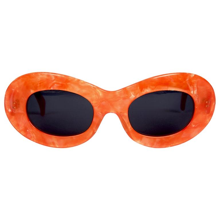 1990s ALAIN MIKLI Orange Mother-of-Pearl Oval Cat-Eye Sunglasses Model 4101 596 