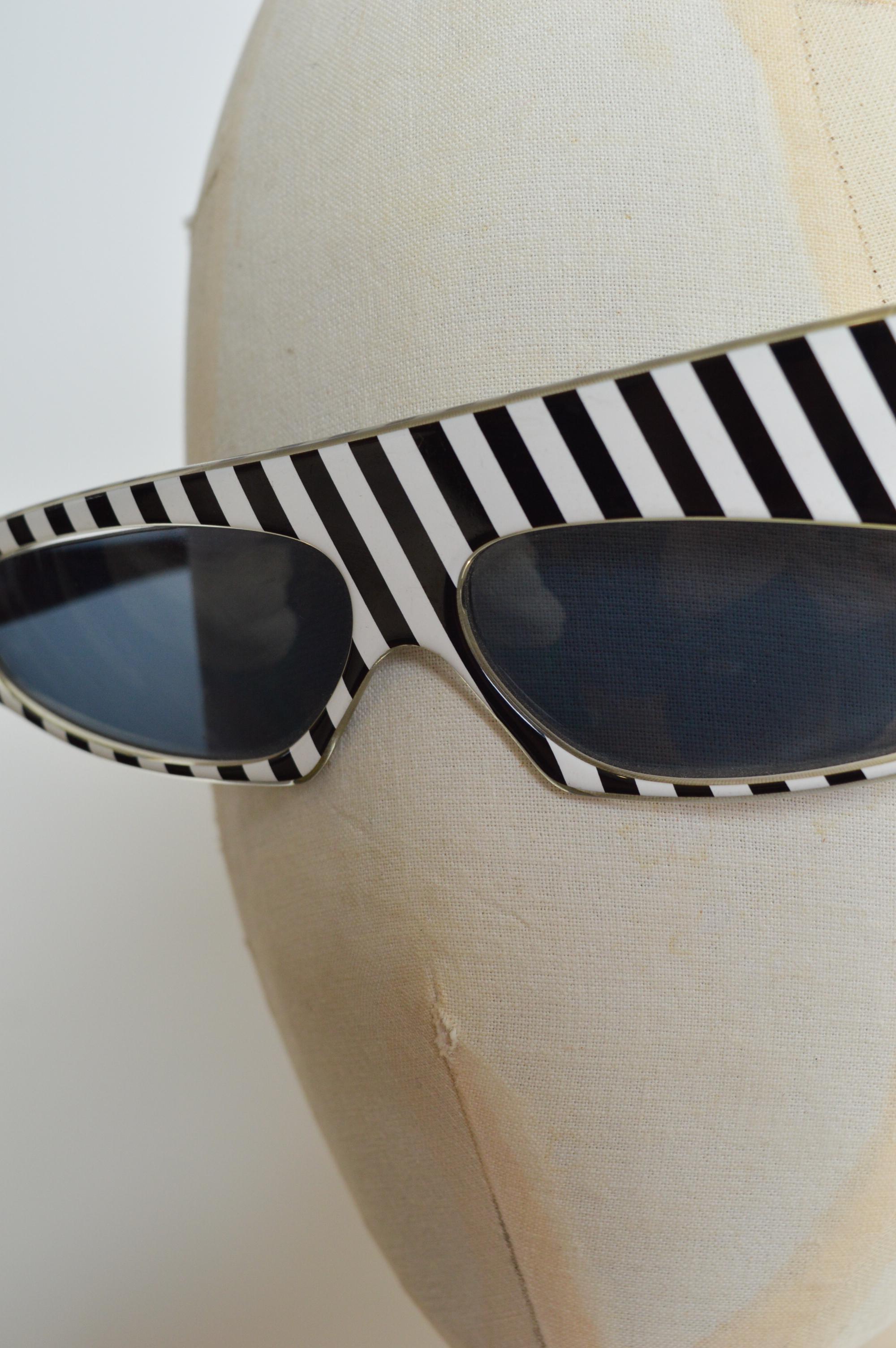 Alain Mikli Rare 1980s Plume Striped Avant Guard Crazy Sunglasses - Loud Shades 1