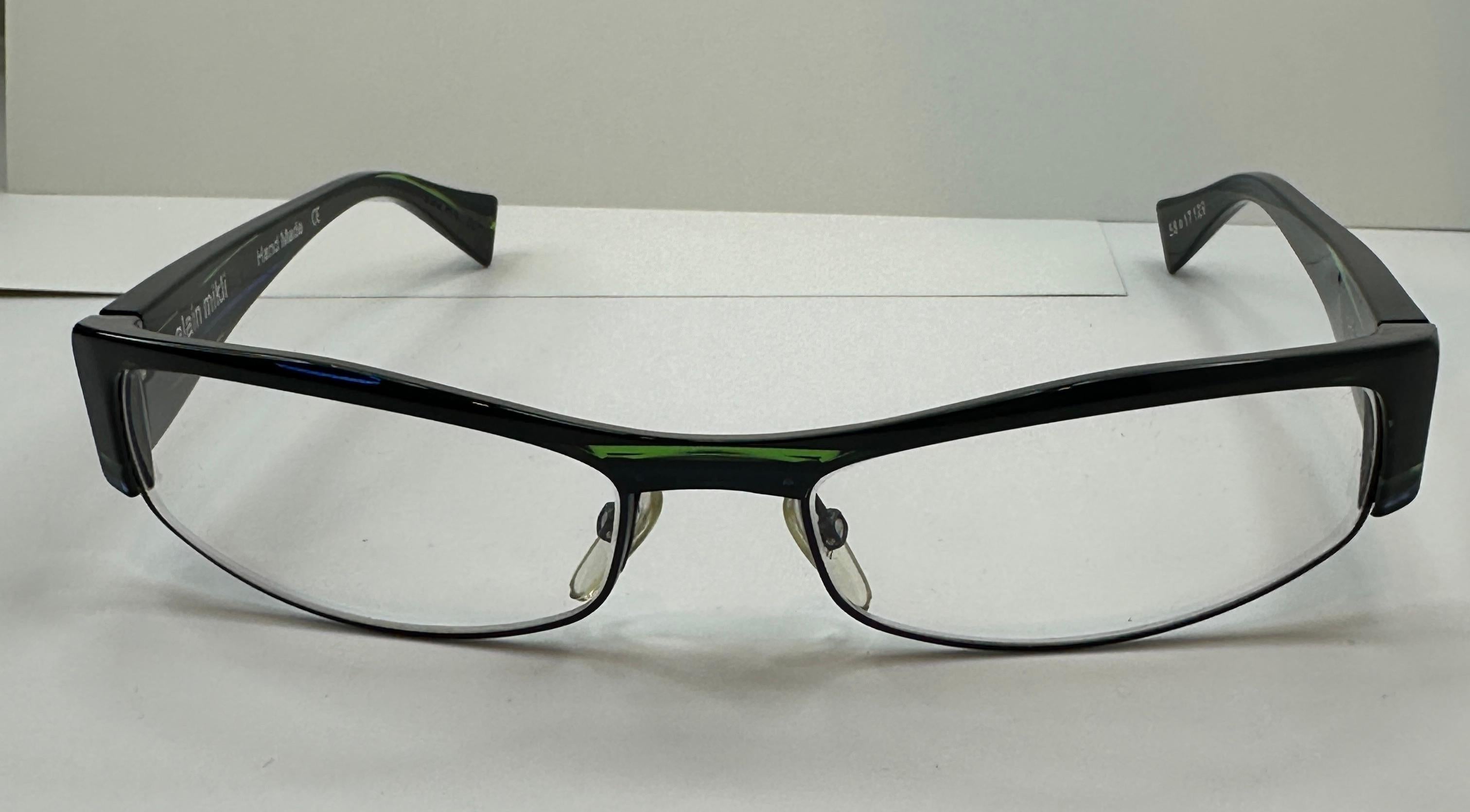 Alain Mikli Thick Black Accented with Clear Green Stripes Prescription Frames In Good Condition In New York, NY