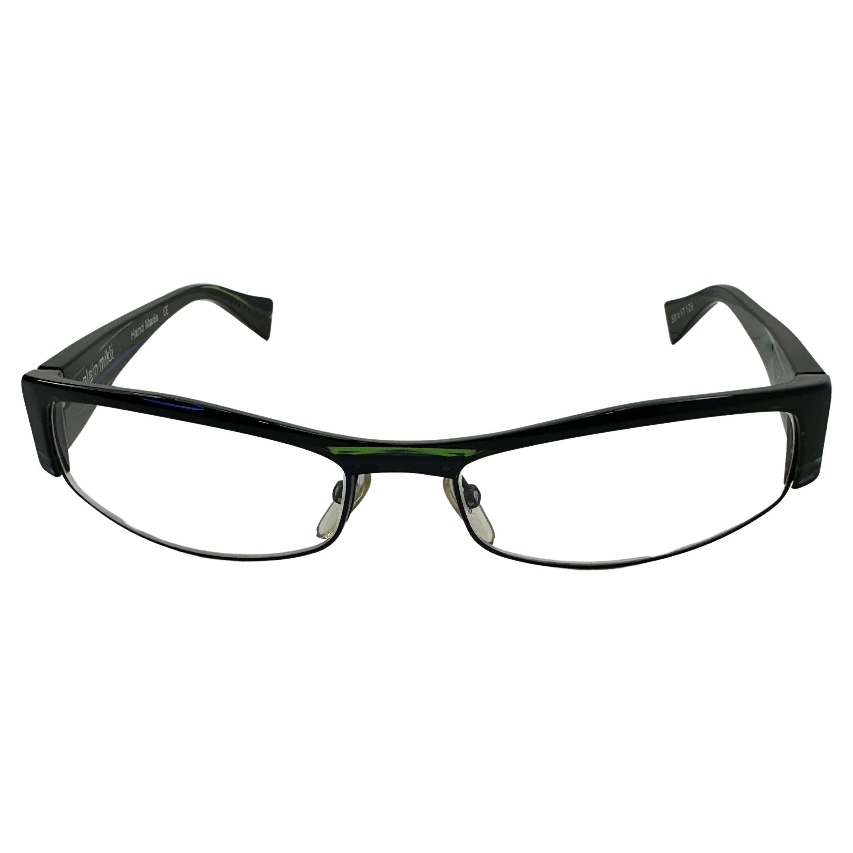 Alain Mikli Thick Black Accented with Clear Green Stripes Prescription Frames
