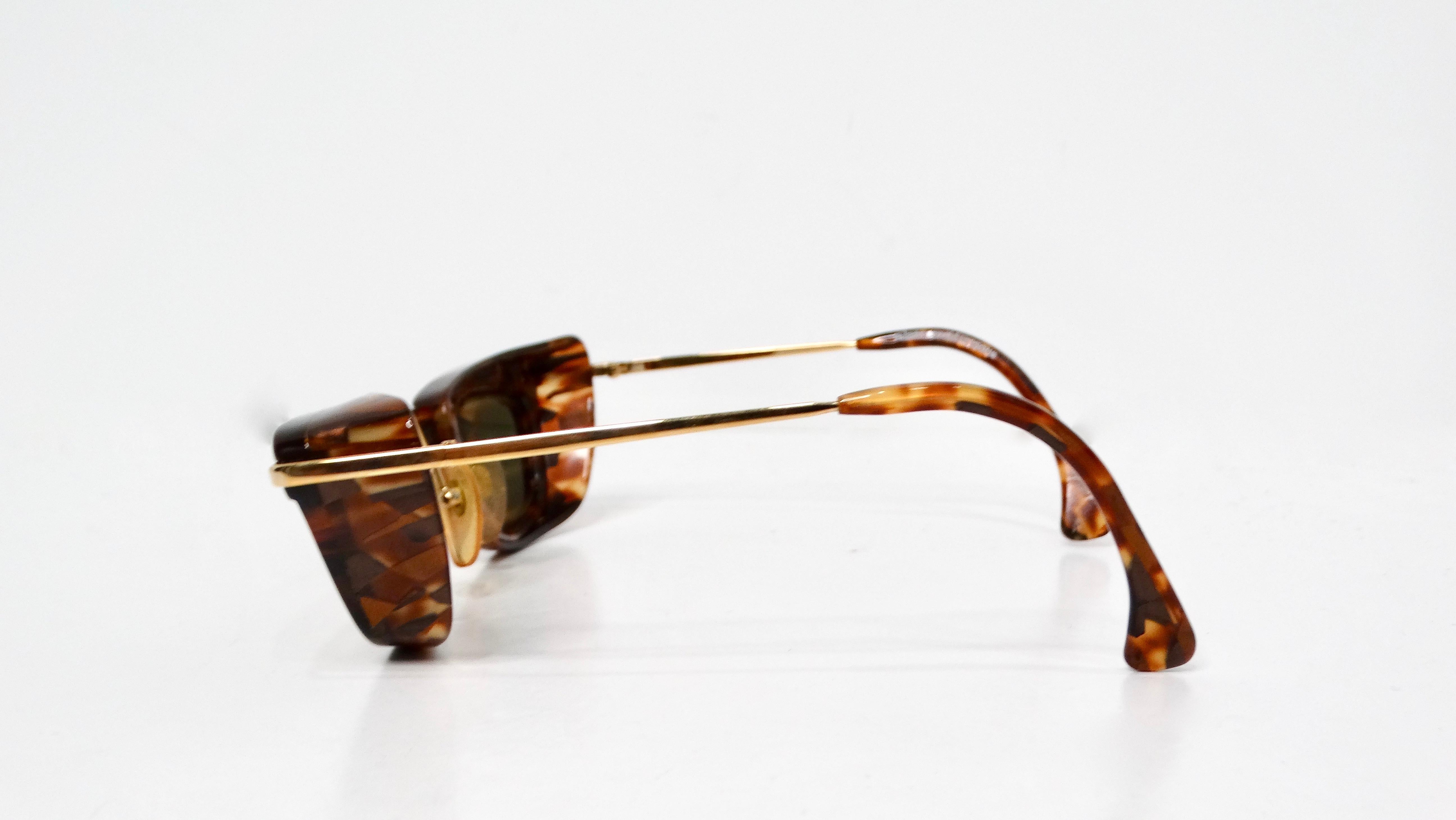 Beige Alain Mikli Lunettes de soleil tortoise et or à verres miroirs circa 1990 en vente