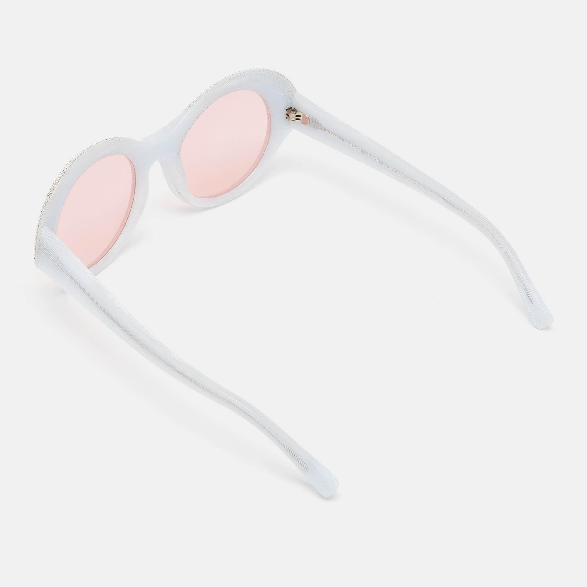 Beige Occhiali da sole rotondi Alain Mikli x Alexandre Vauthier blu/rosa con cristalli Roselyn in vendita