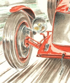 Moitrier-Maserati-Lithograph-hand signed Vintage Automobilia