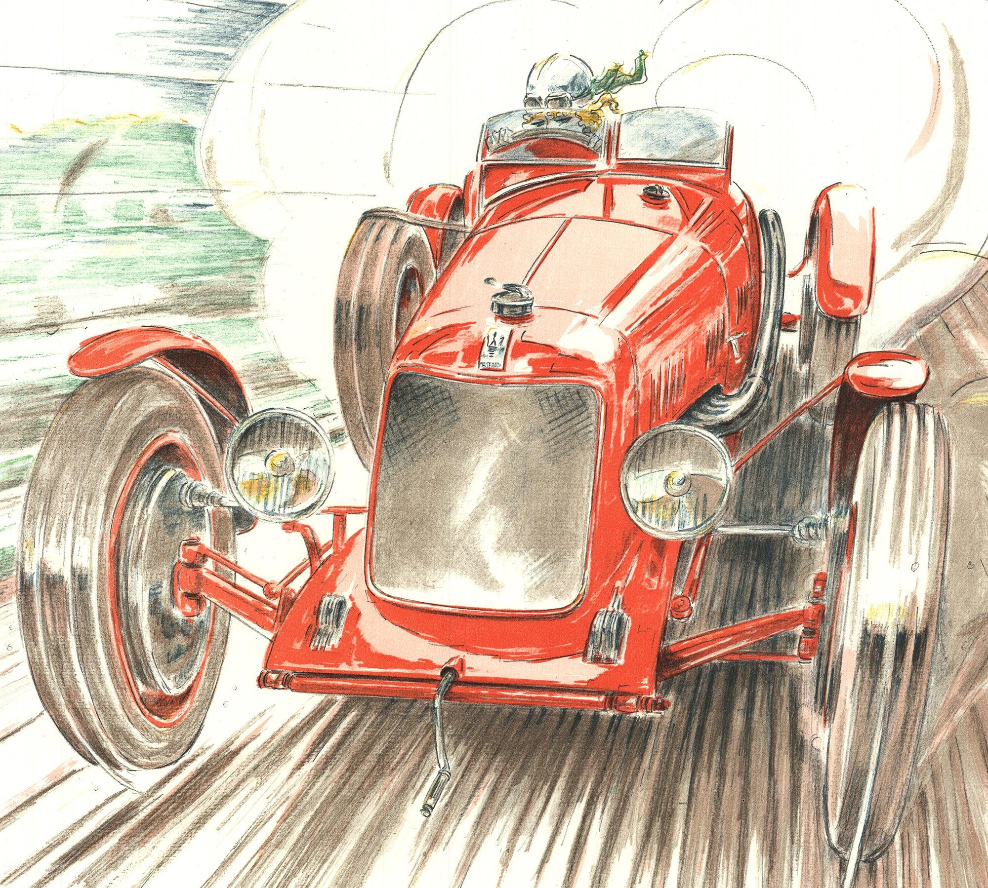 Moitrier-Maserati-Lithograph-hand signed Vintage Automobilia For Sale 1