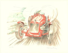 Moitrier-Maserati, lithographie signée à la main Vintage Automobilia